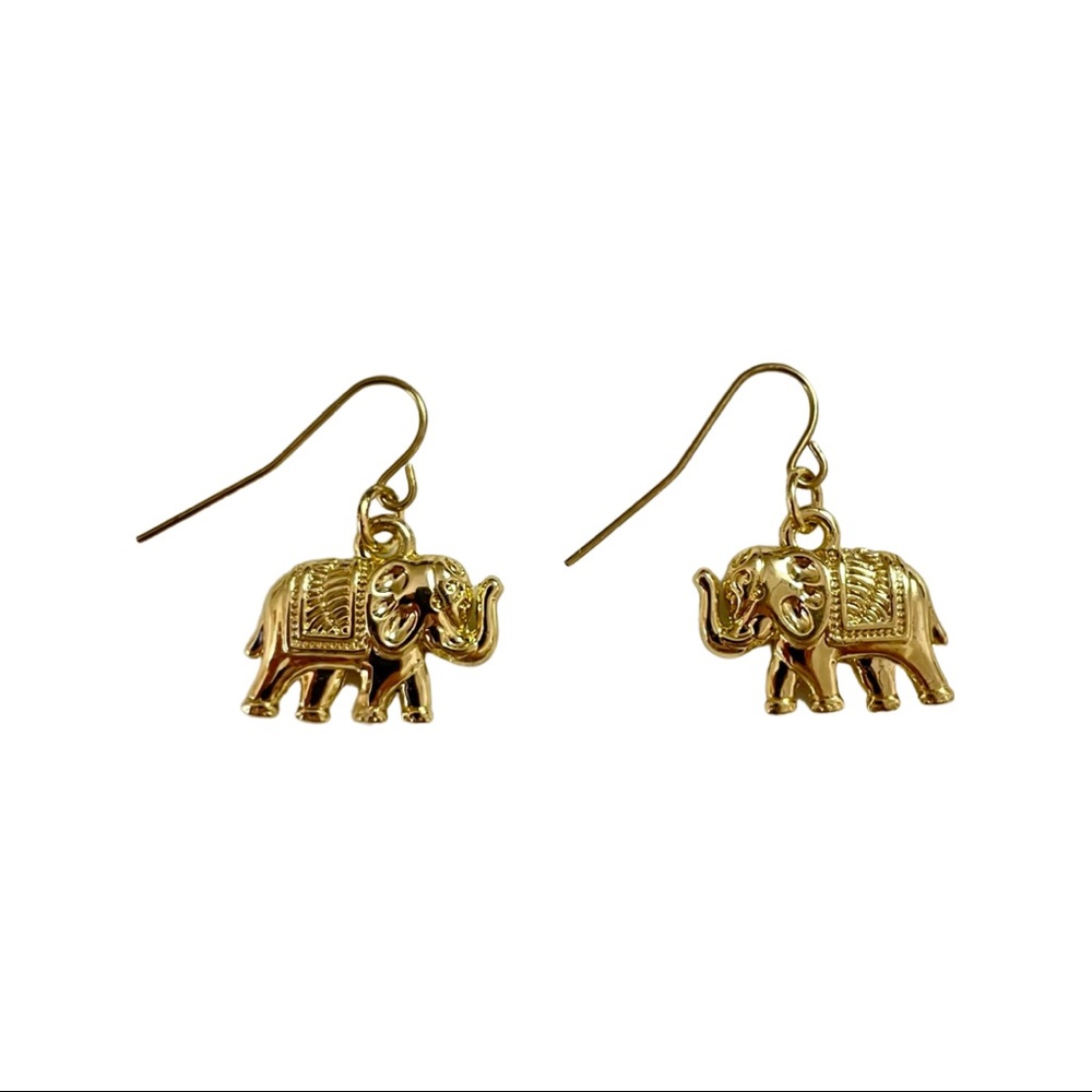 Dainty Golden Elephant Earrings